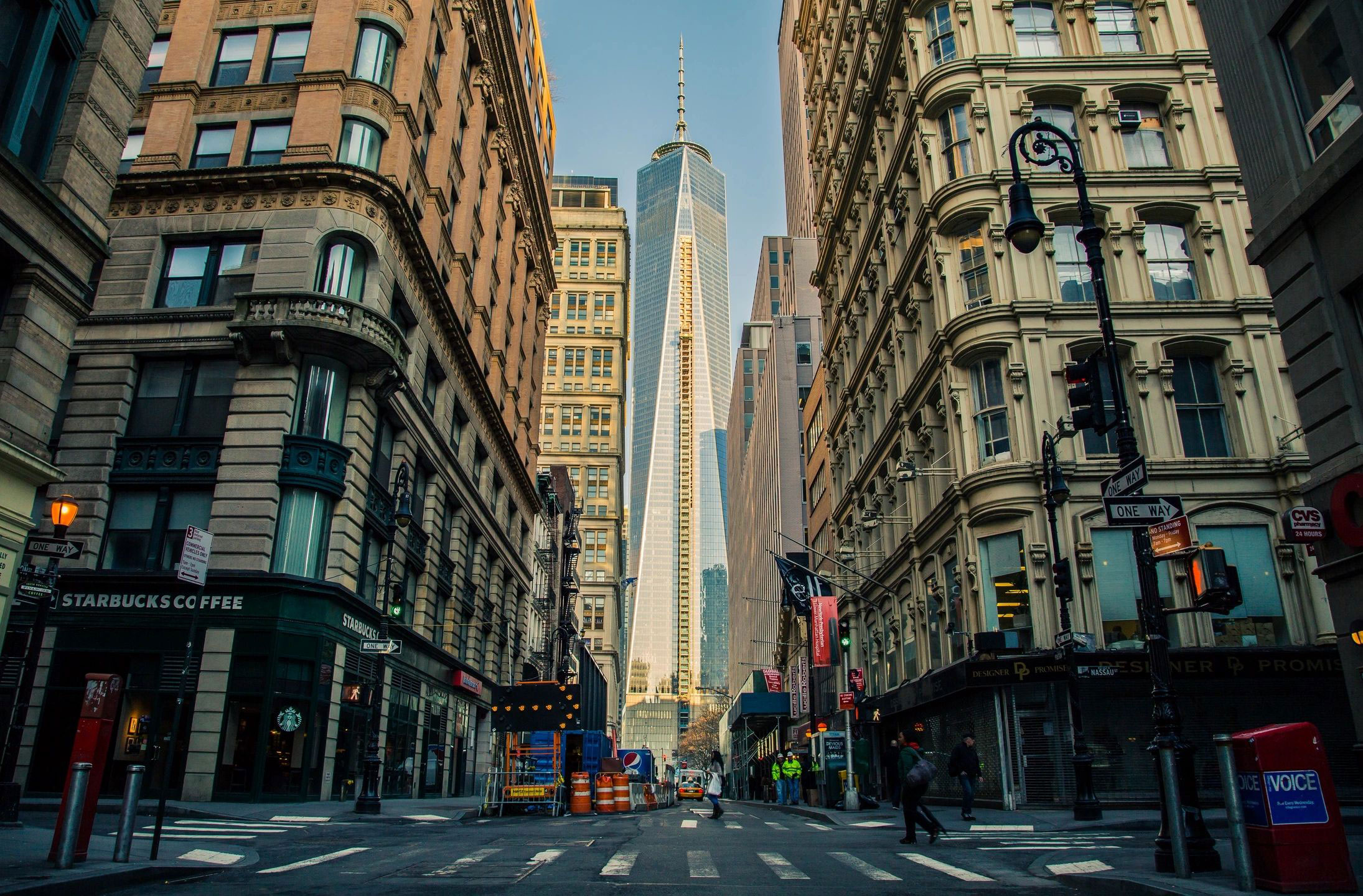 View of World Trade Center from Fulton Street in Manhattan